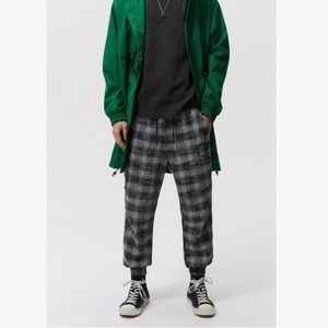 Men's Zara Tartan Plaid Elastic Waist Tweed Jogger Pant Lounge Comfy Black XL